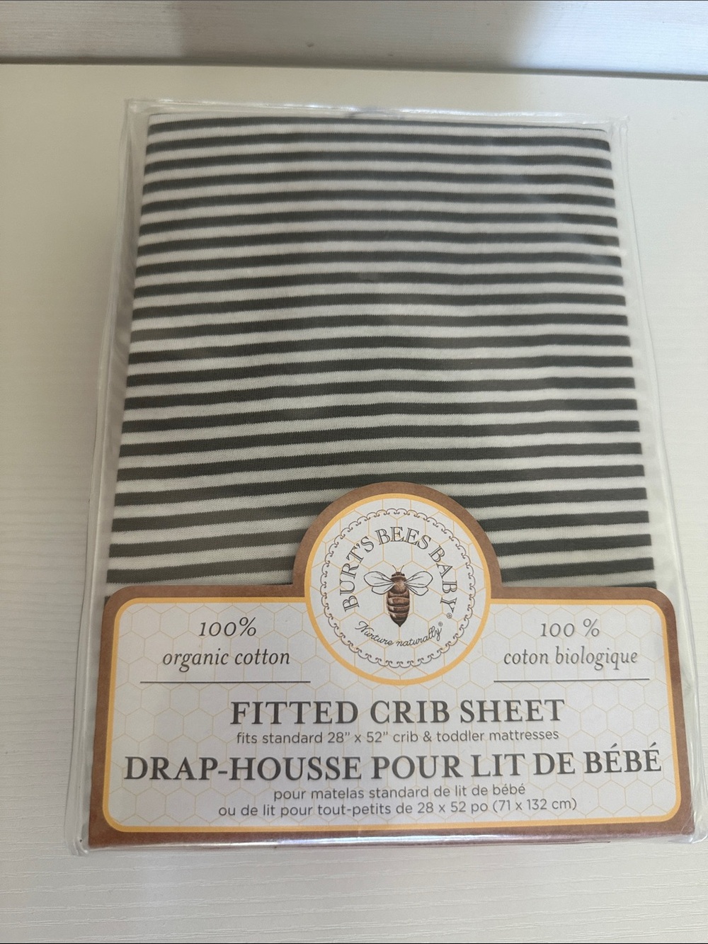 Burt's Bees Baby Gray and White Striped Fitted Crib Sheet